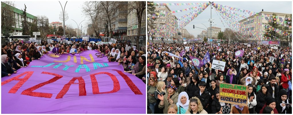 Kadınlar 8 Mart için Diyarbakır İstasyon Meydanı'na akıyor